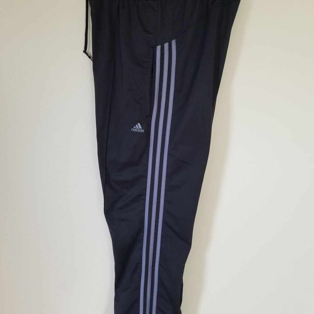 Adidas Black Track Pants with Gray Stripes
